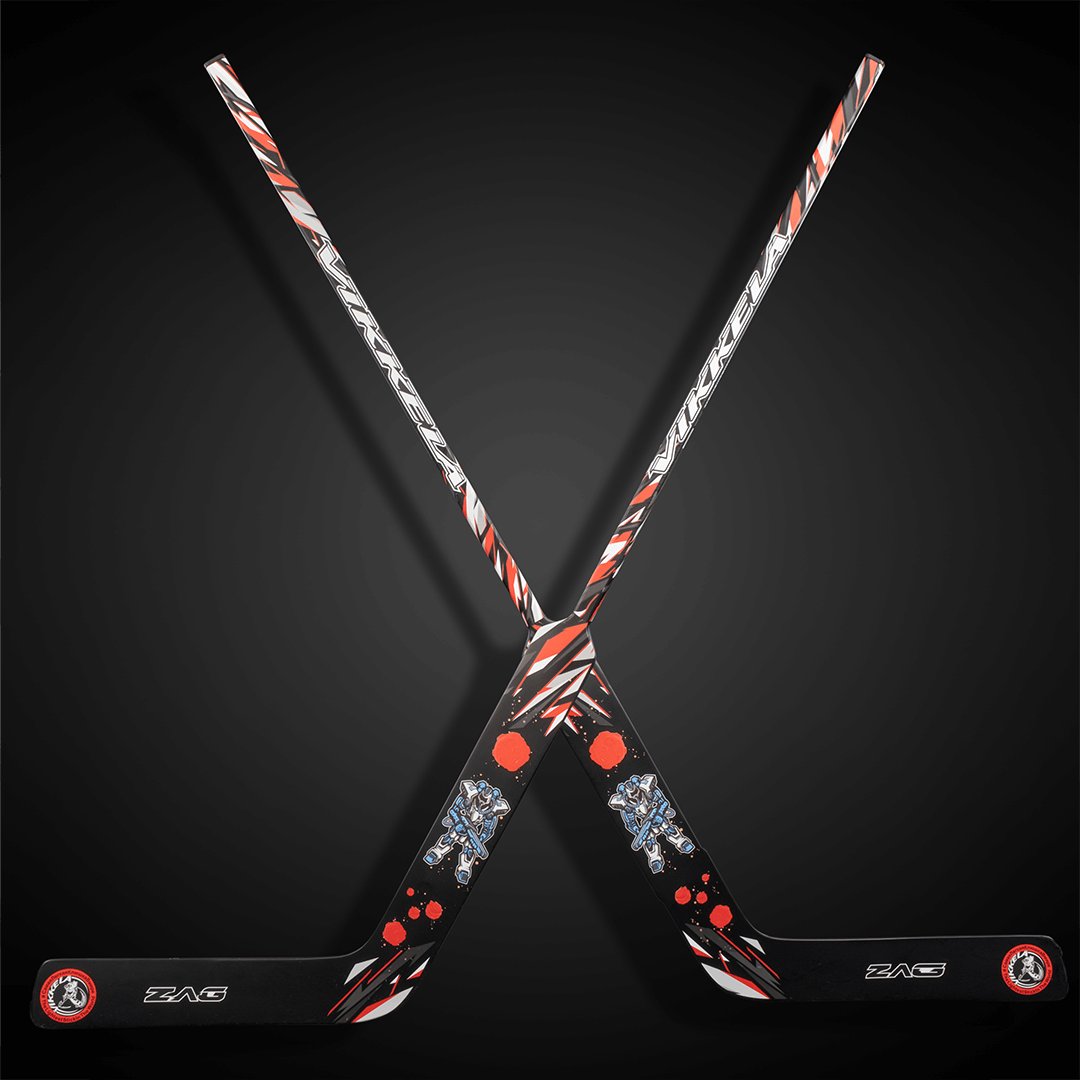 Vikkela goalie hockey sticks arranged in a cross